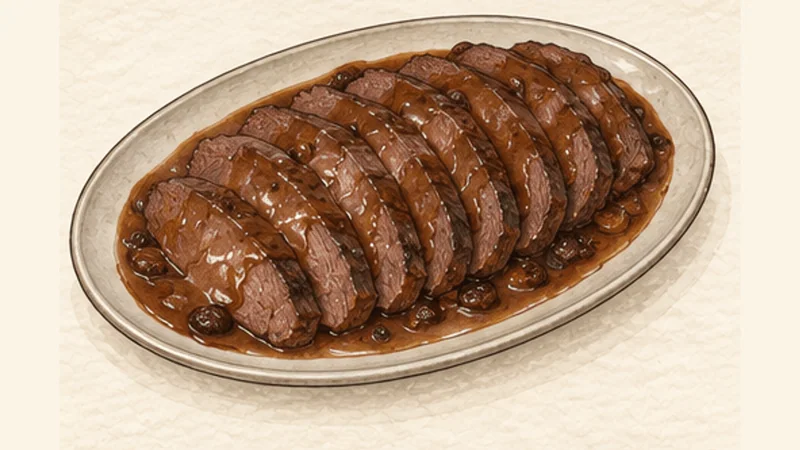 Sauerbraten, step 8: Slice across the grain.