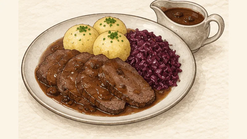 Sauerbraten, step 9: Serve with traditional sides.