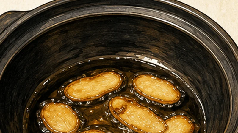 Taiwanese Sesame Oil Chicken, step 2: Slow-fry the ginger.