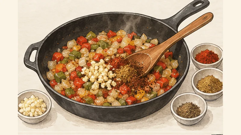 North African Shakshuka with Eggs, step 2: Bloom the spices.
