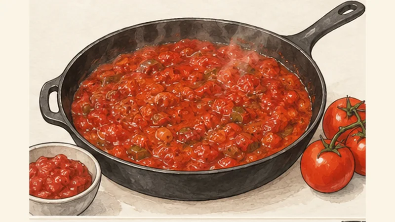 North African Shakshuka with Eggs, step 3: Thicken the tomato sauce.