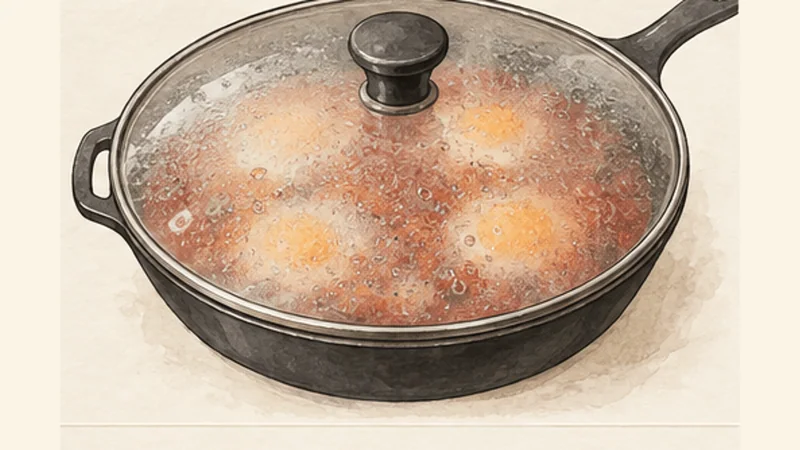 North African Shakshuka with Eggs, step 5: Cover and gently poach.