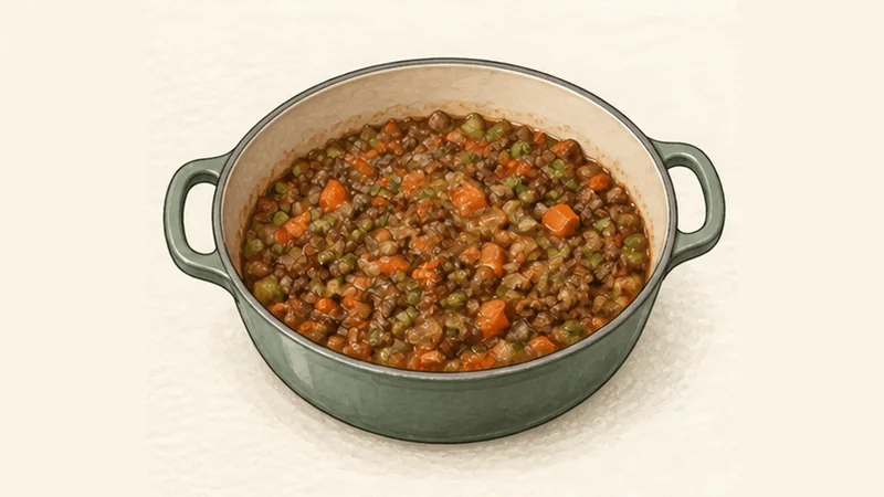 Shepherd's Pie, step 3: Build and simmer the filling.