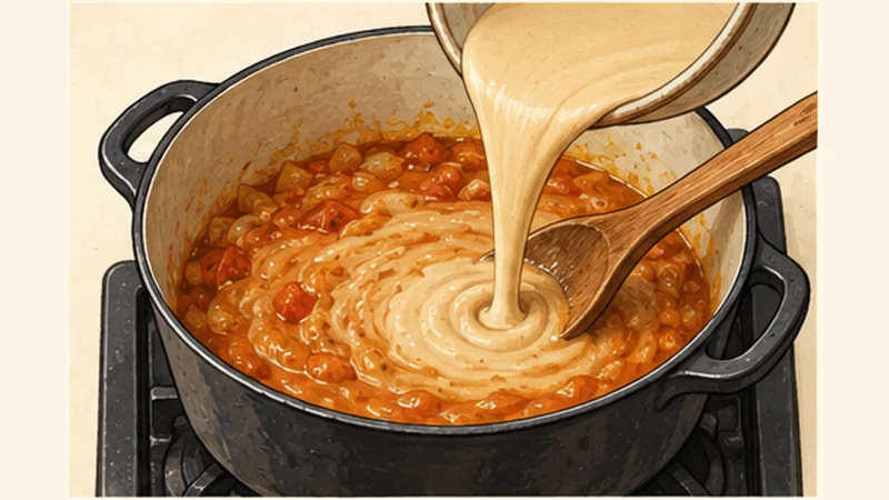 Ethiopian Shiro Wat Chickpea Stew, step 3: Whisk into the onion base.