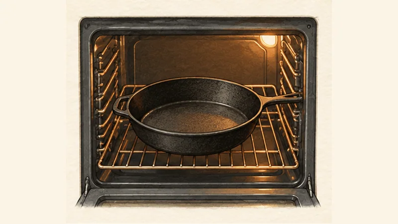 Skillet Cornbread, step 1: Preheat the skillet.