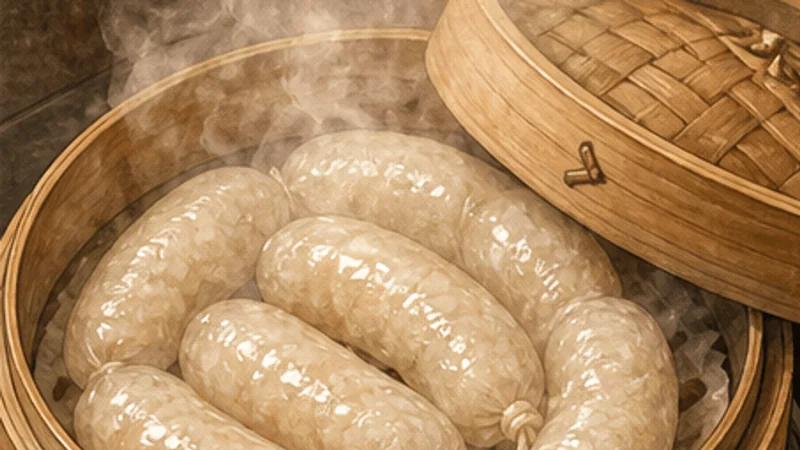 Small Sausage in Big Sausage, step 3: Steam until the rice is tender.
