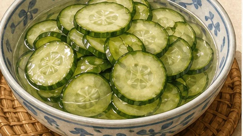 Small Sausage in Big Sausage, step 4: Quick-pickle the cucumber.