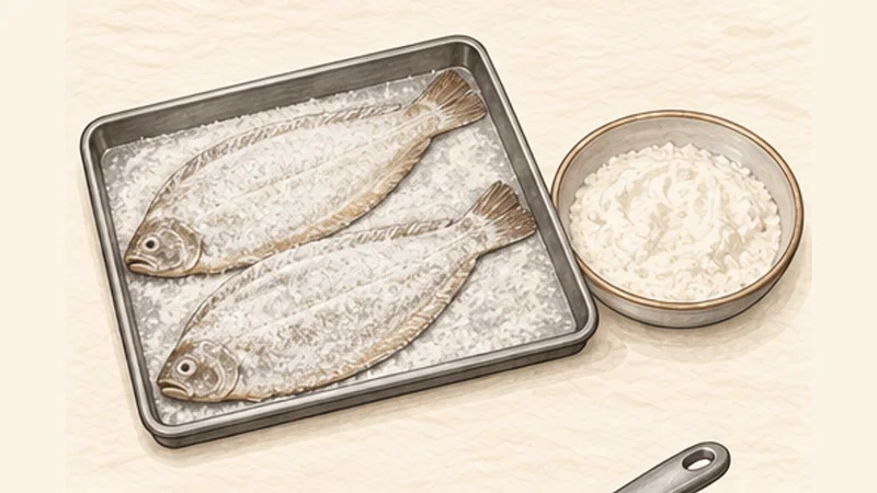 Sole Meunière, step 3: Dust with a thin flour coat.