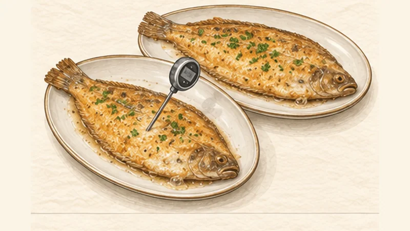 Sole Meunière, step 5: Turn and check doneness.