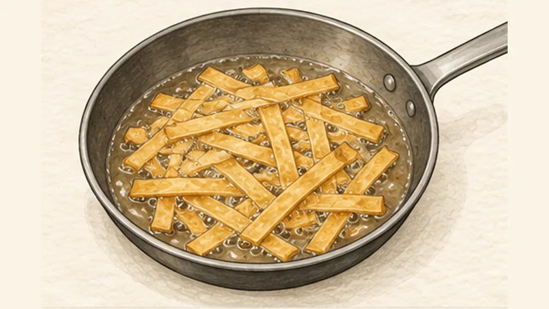 Sopa de Tortilla, step 6: Fry the tortilla strips.
