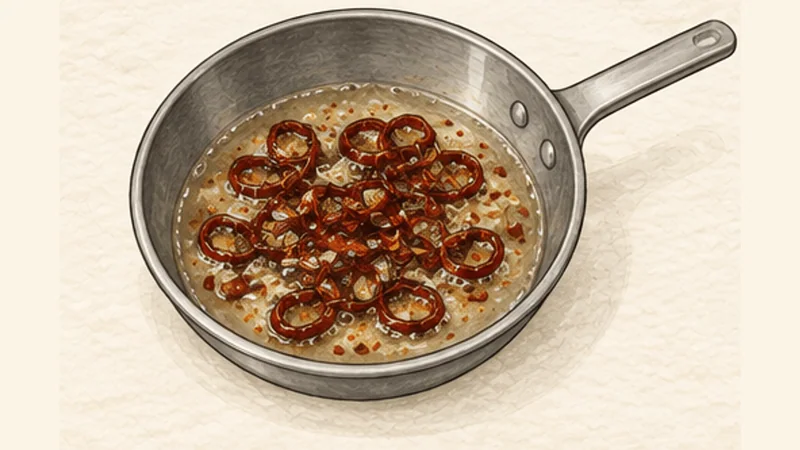Sopa de Tortilla, step 7: Flash-fry the garnish chile.