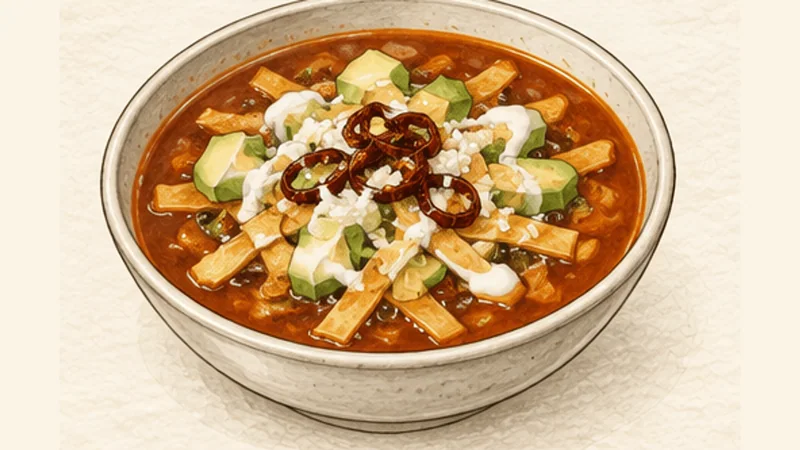 Sopa de Tortilla, step 8: Build each bowl at serving time.