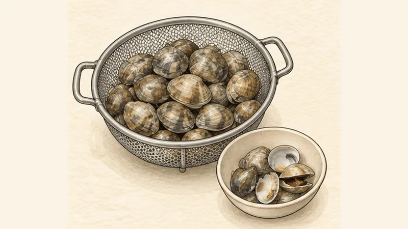 Spaghetti alle Vongole, step 1: Check and purge the clams.