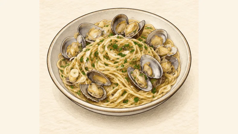 Spaghetti alle Vongole, step 5: Return clams and parsley.