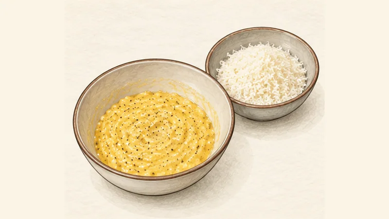 Spaghetti Carbonara, step 1: Mix the egg base.
