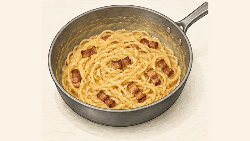 Spaghetti Carbonara, step 4: Emulsify off the heat.