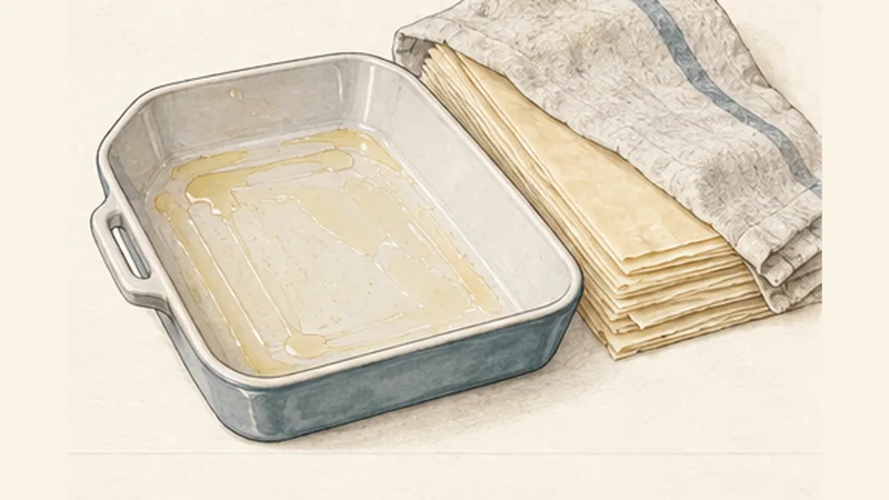 Spanakopita, step 4: Prepare the pan and phyllo.