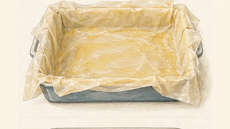Spanakopita, step 5: Build the bottom crust.