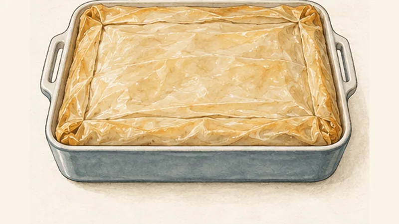 Spanakopita, step 7: Close the pie with phyllo.