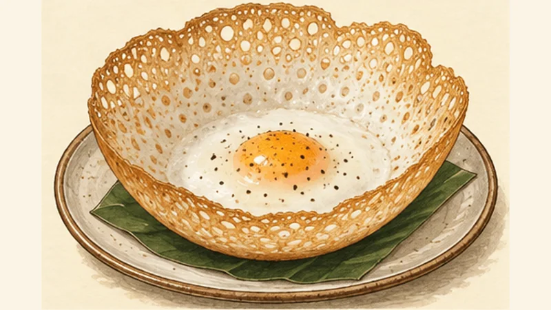 Sri Lankan Egg Hoppers (Bittara Appa), step 6: Release and repeat.