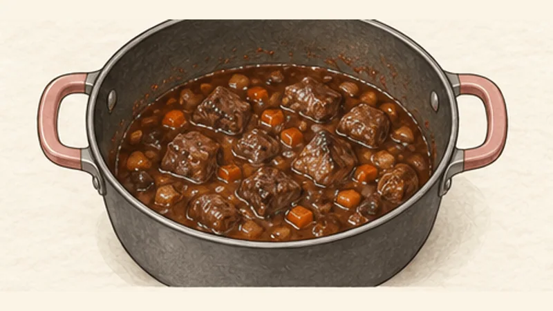 Steak and Kidney Pie, step 6: Braise the beef until nearly tender.