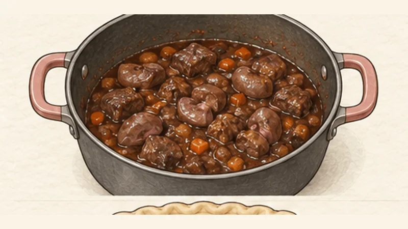 Steak and Kidney Pie, step 7: Add kidney late and finish the filling.