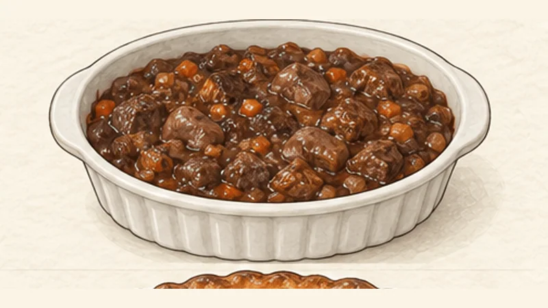 Steak and Kidney Pie, step 9: Fill the pie dish.