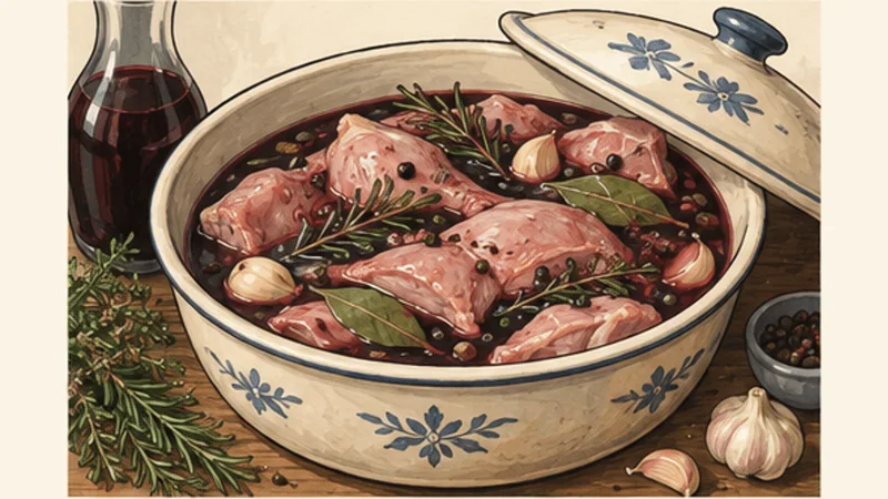 Maltese Stuffat tal-Fenek Rabbit Stew, step 1: Marinate the rabbit.