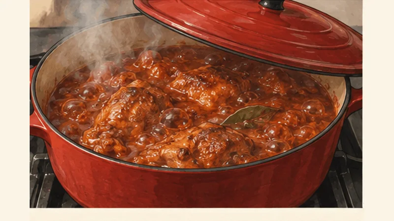 Maltese Stuffat tal-Fenek Rabbit Stew, step 5: Braise until fork-tender.