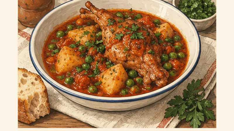 Maltese Stuffat tal-Fenek Rabbit Stew, step 7: Rest and serve.