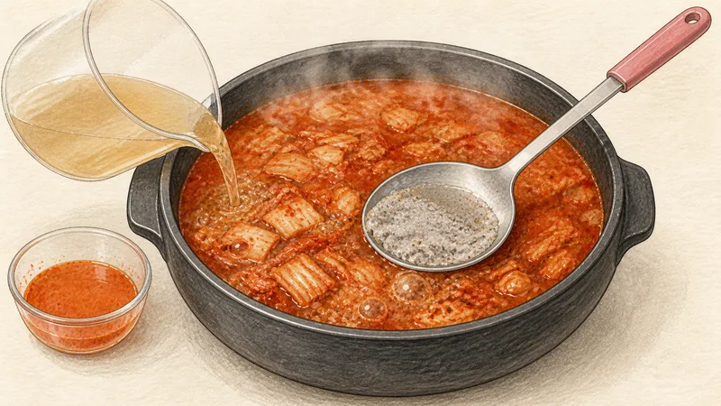 Kimchi sundubu jjigae, step 4: Build the broth.