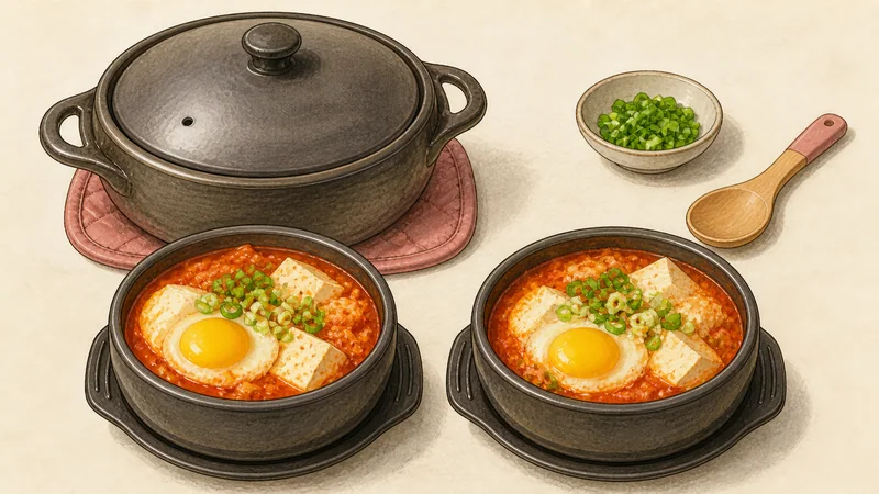 Kimchi sundubu jjigae, step 8: Finish with scallions.