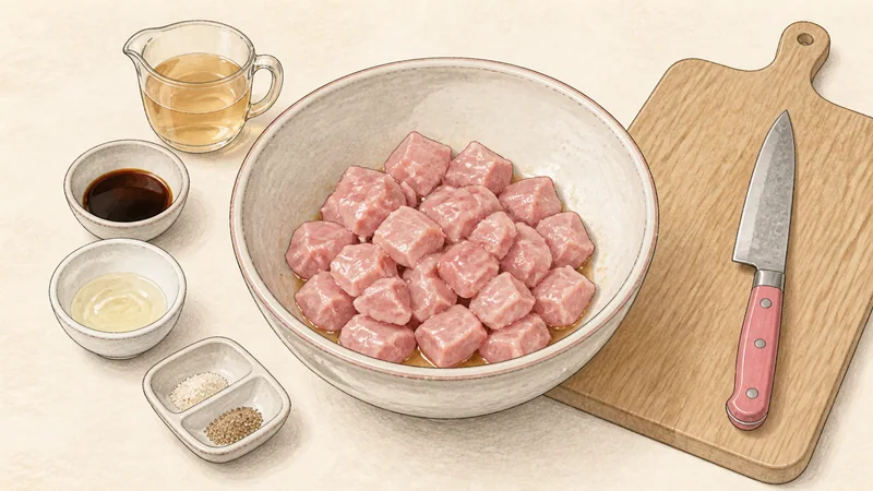 Sweet & sour pork, step 1: Marinate the pork.