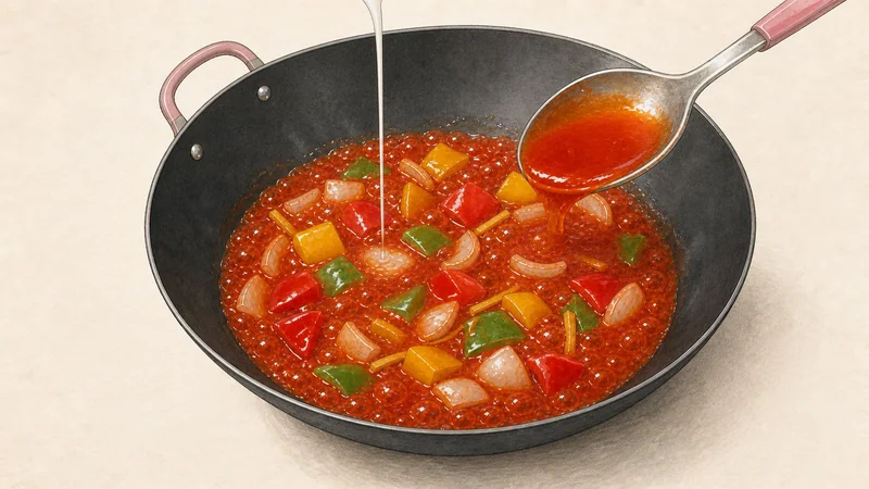 Sweet & sour pork, step 7: Thicken the glaze.