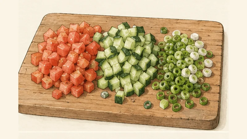 Lebanese Tabbouleh, step 3: Prepare the vegetables.
