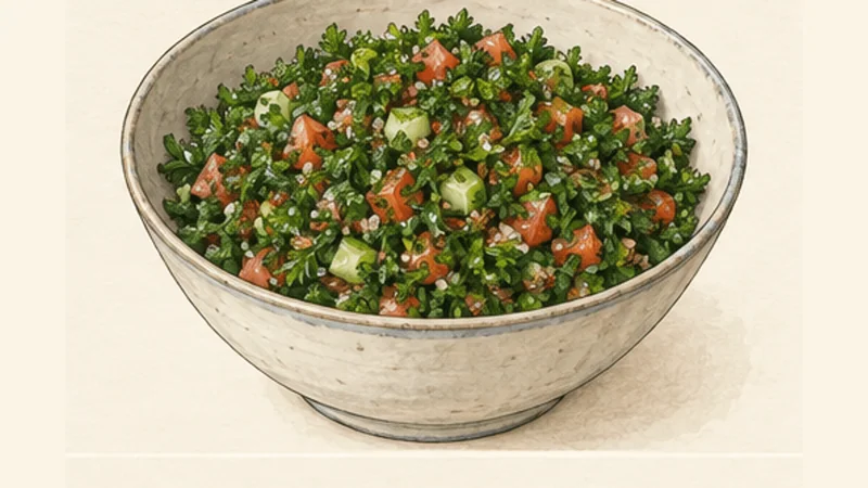 Lebanese Tabbouleh, step 5: Dress and serve.