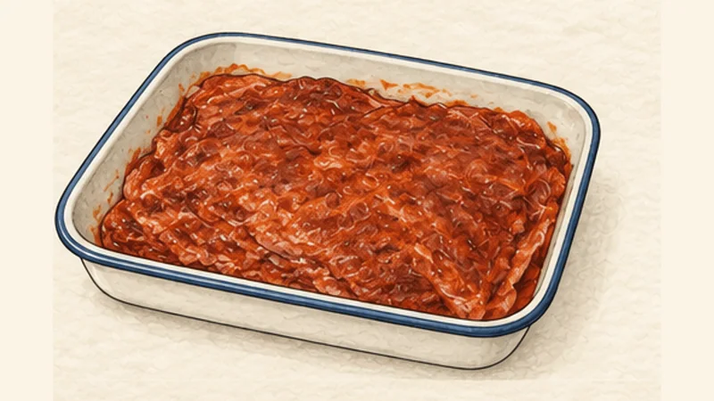 Tacos al Pastor, step 3: Coat and marinate the pork.