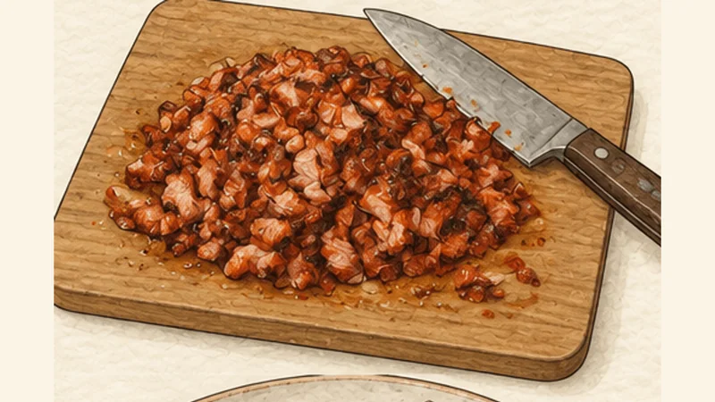 Tacos al Pastor, step 6: Rest and chop the pork.