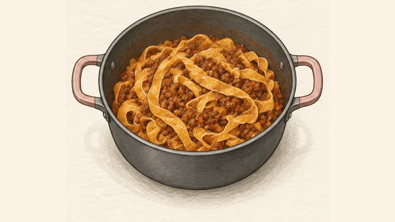 Tagliatelle al Ragù Bolognese, step 5: Cook and sauce the tagliatelle.