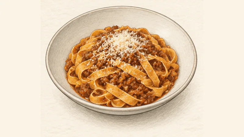 Tagliatelle al Ragù Bolognese, step 6: Finish with Parmigiano.