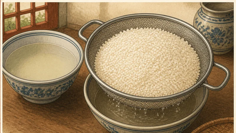 Taiwanese Oil Rice, step 1: Soak and drain the sticky rice.
