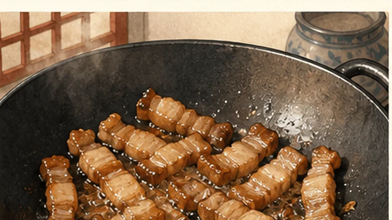 Taiwanese Oil Rice, step 3: Render the pork belly.