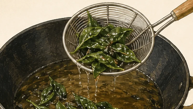 Taiwanese Popcorn Chicken, step 6: Flash-fry the basil.