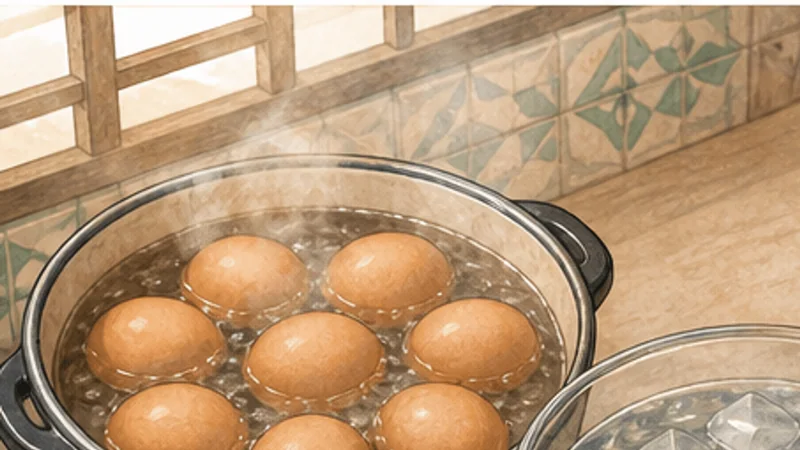 Taiwanese Tea Eggs, step 1: Simmer the eggs for eight minutes.