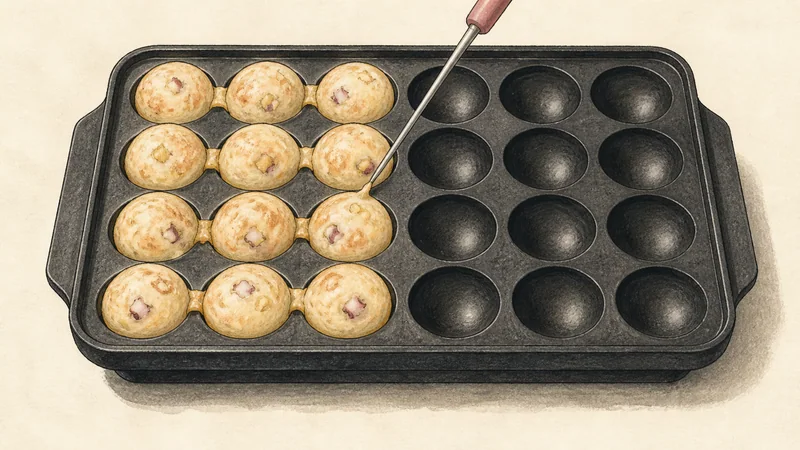 Takoyaki, step 5: Set the bottoms.