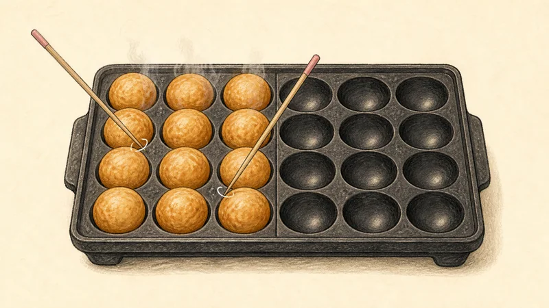 Takoyaki, step 6: Rotate until round.