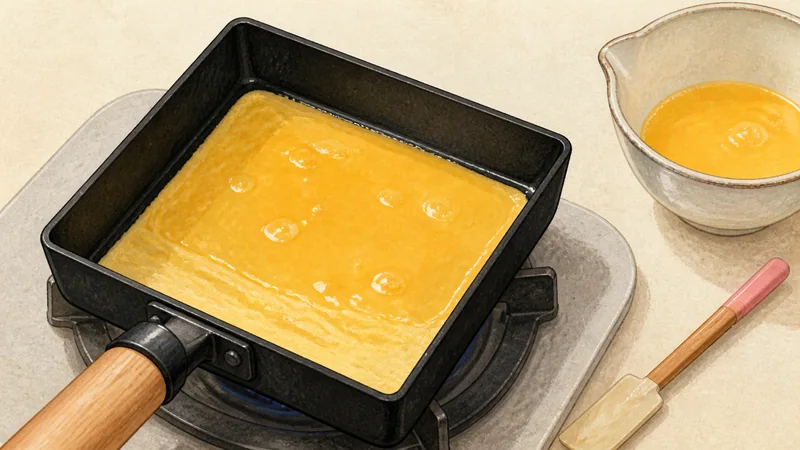 Classic layered tamagoyaki, step 4: Set the first layer.