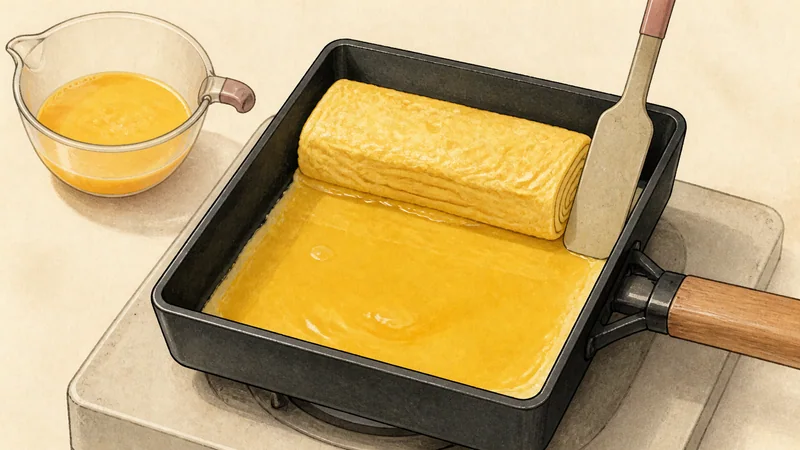 Classic layered tamagoyaki, step 6: Build the middle layers.
