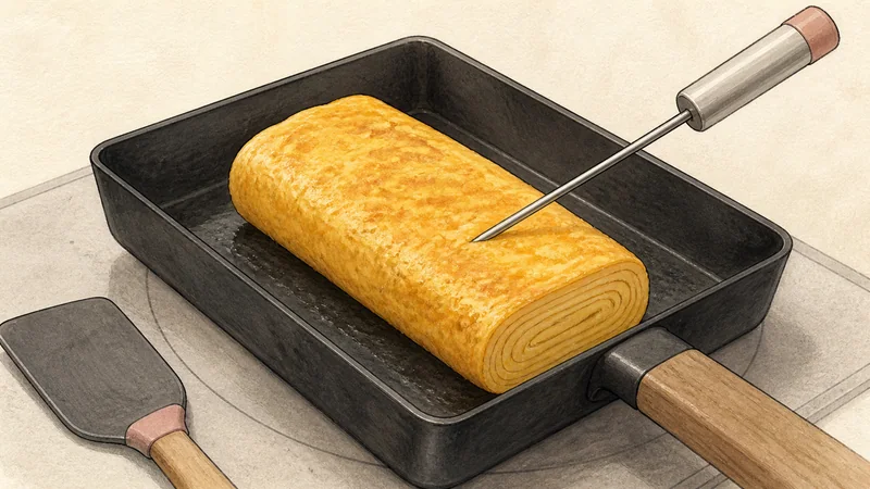 Classic layered tamagoyaki, step 7: Set the centre safely.
