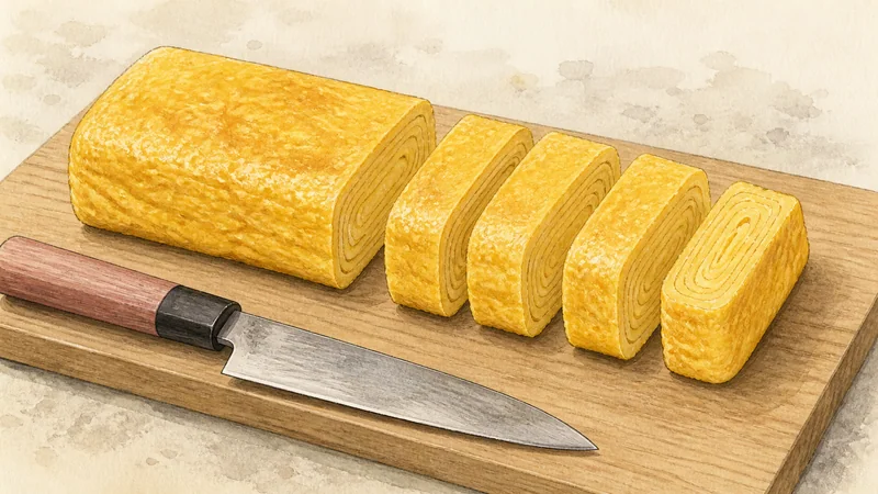 Classic layered tamagoyaki, step 8: Rest and slice.